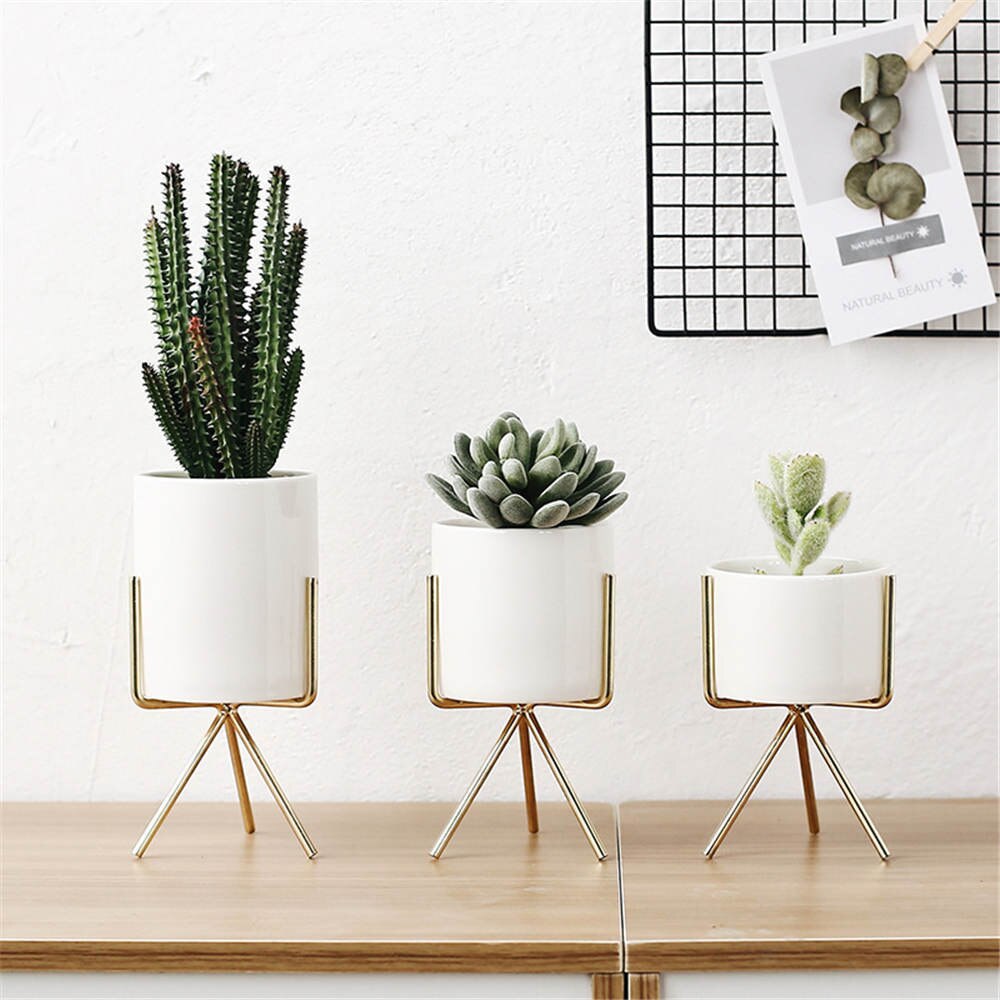 Ins nordic keramische vaas met ijzeren frame vogue desktop decor bloempot chique multifunctionele kaarsenhouder pennenhouder