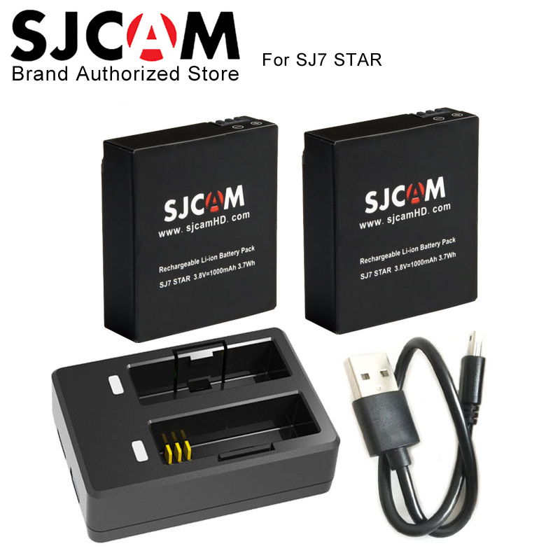 SJCAM SJ7 Ster 2 stks SJCAM Batterijen Oplaadbare Li-Ion Batterij + Dual Charger voor SJ Cam sj7 Sport Actie dv camera Accessoires