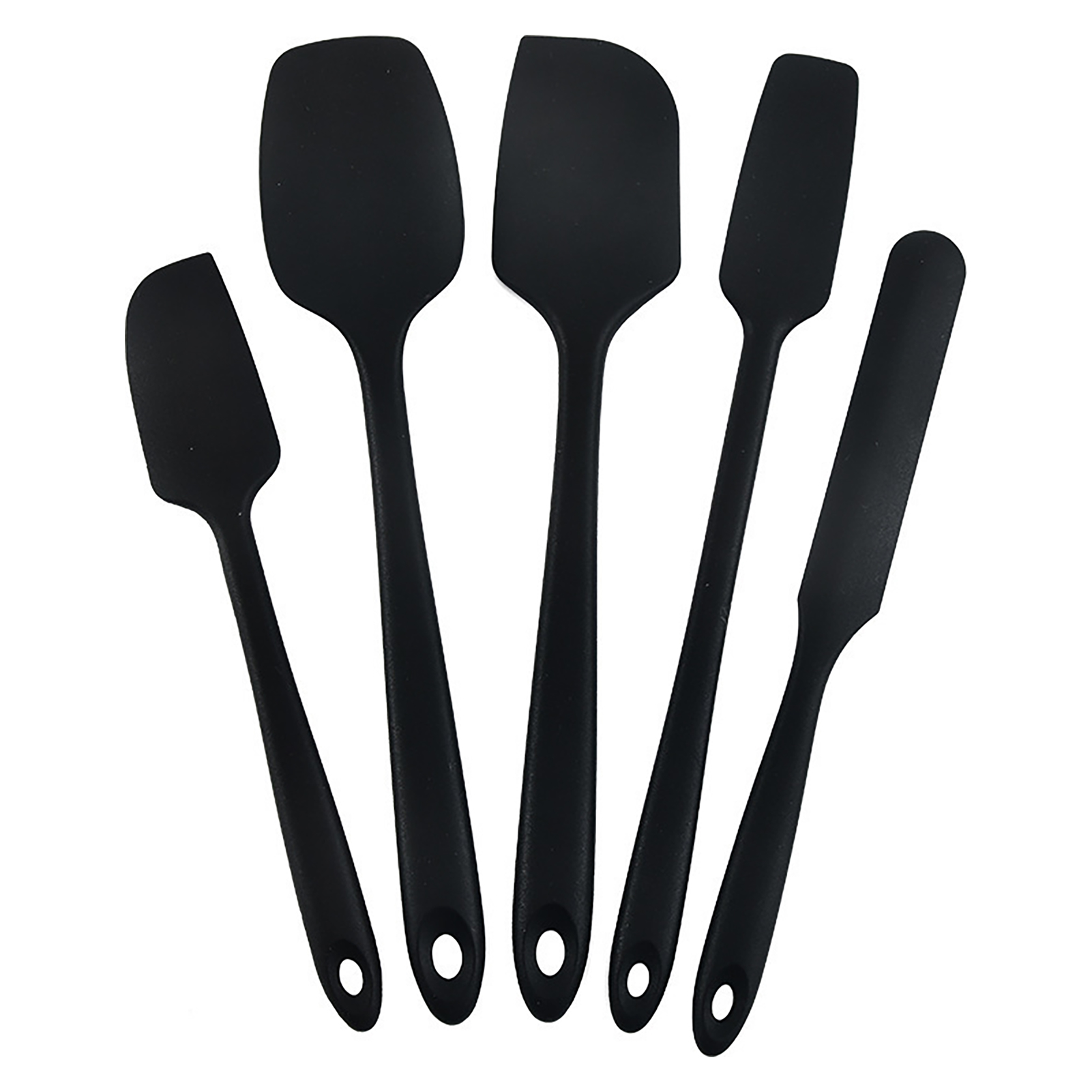5set Easy Clean Cooking Utensil Home Kitchen Silicone Spatula Set Dishwasher Safe Cookware Restaurant Portable Anti Slip Spoon: black