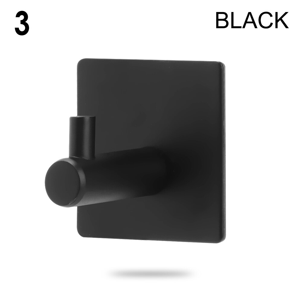 12 Styles Black Silver Hook Wall Towel Hook Stainless Steel Rustproof Strong sticky Hook Hanger for Bathroom Kitchen Hardware: black3