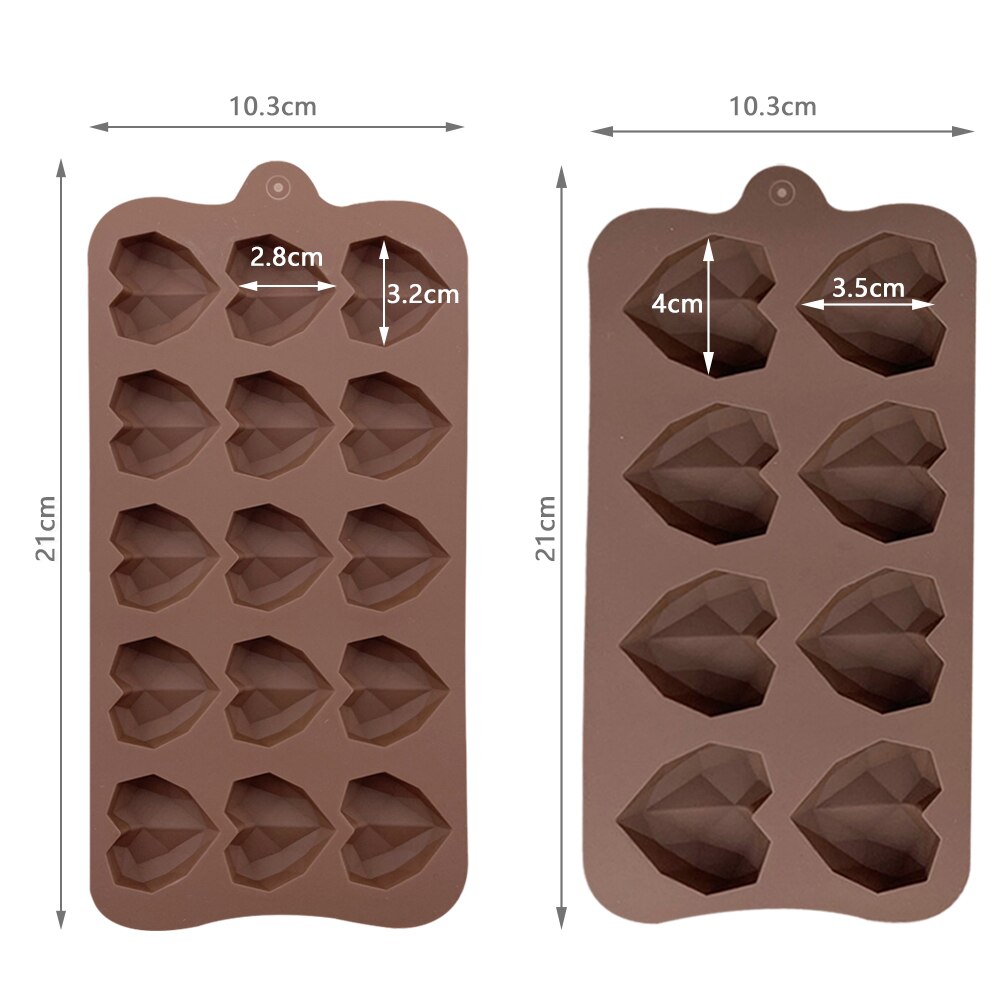 15 Cavity Diamond Heart Silicone Chocolate Mold DIY Cake Accessories Molds Kitchen Ice Cubes Biscuit Pastry Manual Baking Mould