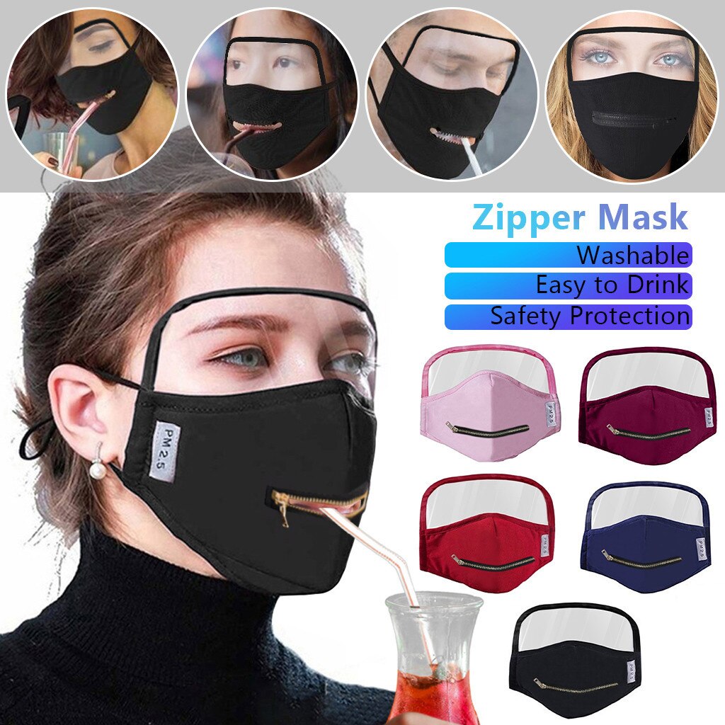 Adulto algodão zíper abertura design exterior rosto protetor com olhos escudo transparente proteccion splatter facial tela