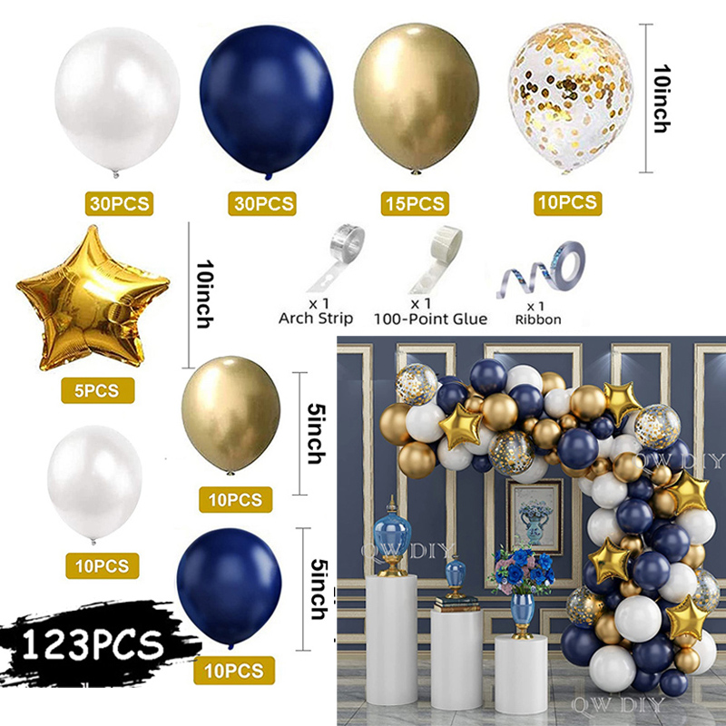 Navy Blue Gold Balloons Garland Kit Gold Confetti Kids Boys Adult Balloon Arch Birthday Baby Shower Wedding Party Decorations: 123pcs navy blue
