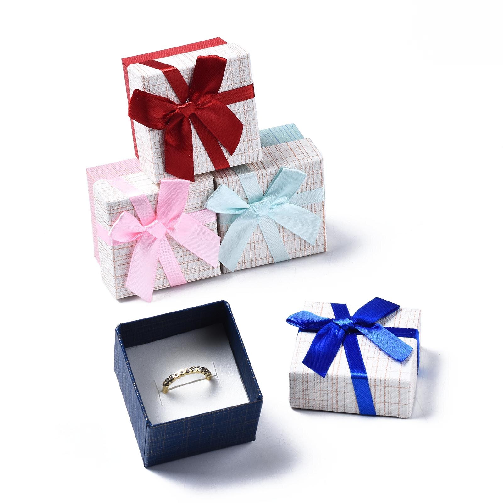 24Pcs Jewelry Boxes Necklaces Ring Earring Box Bowknot Ribbon Packaging Storage Container Organizer with Sponge Mixed Color