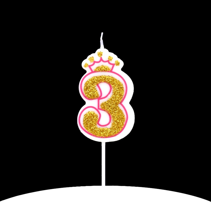 Cakelove 1Pcs Shinning Gold Pink/Blue Happy Birthday Number Candles 0-9 for Kids Adult Girls Birthday Party Crown Candles Cake: pink 3