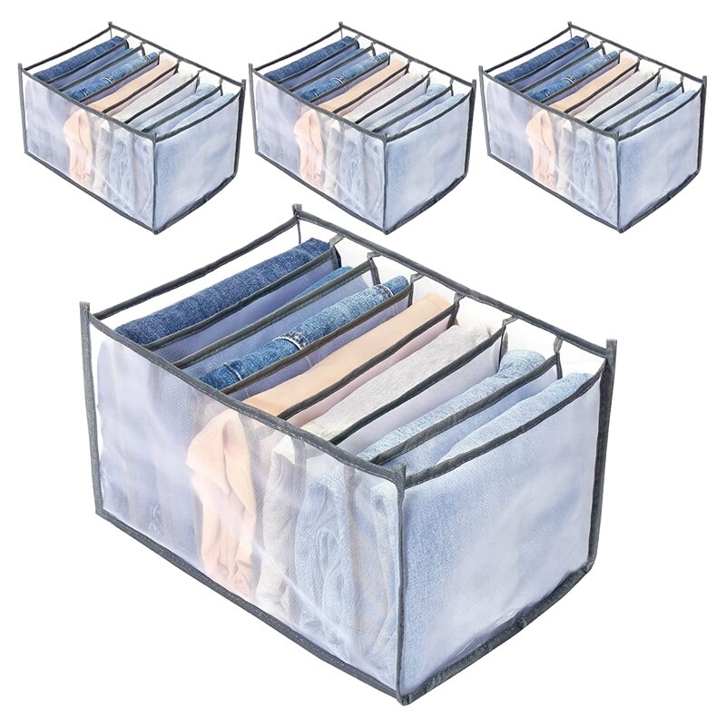 7 Grids Clothes Organizer 4PCS,Folded Clothes Organizer For Closet,Washable Drawer Clothes Compartment Storage Box