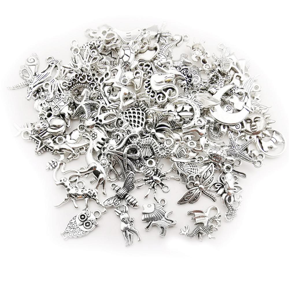 200pcs Jewelry Making Charms Mixed Smooth Tibetan Silver Metal Pendants for DIY Necklace Bracelet Jewelry Making