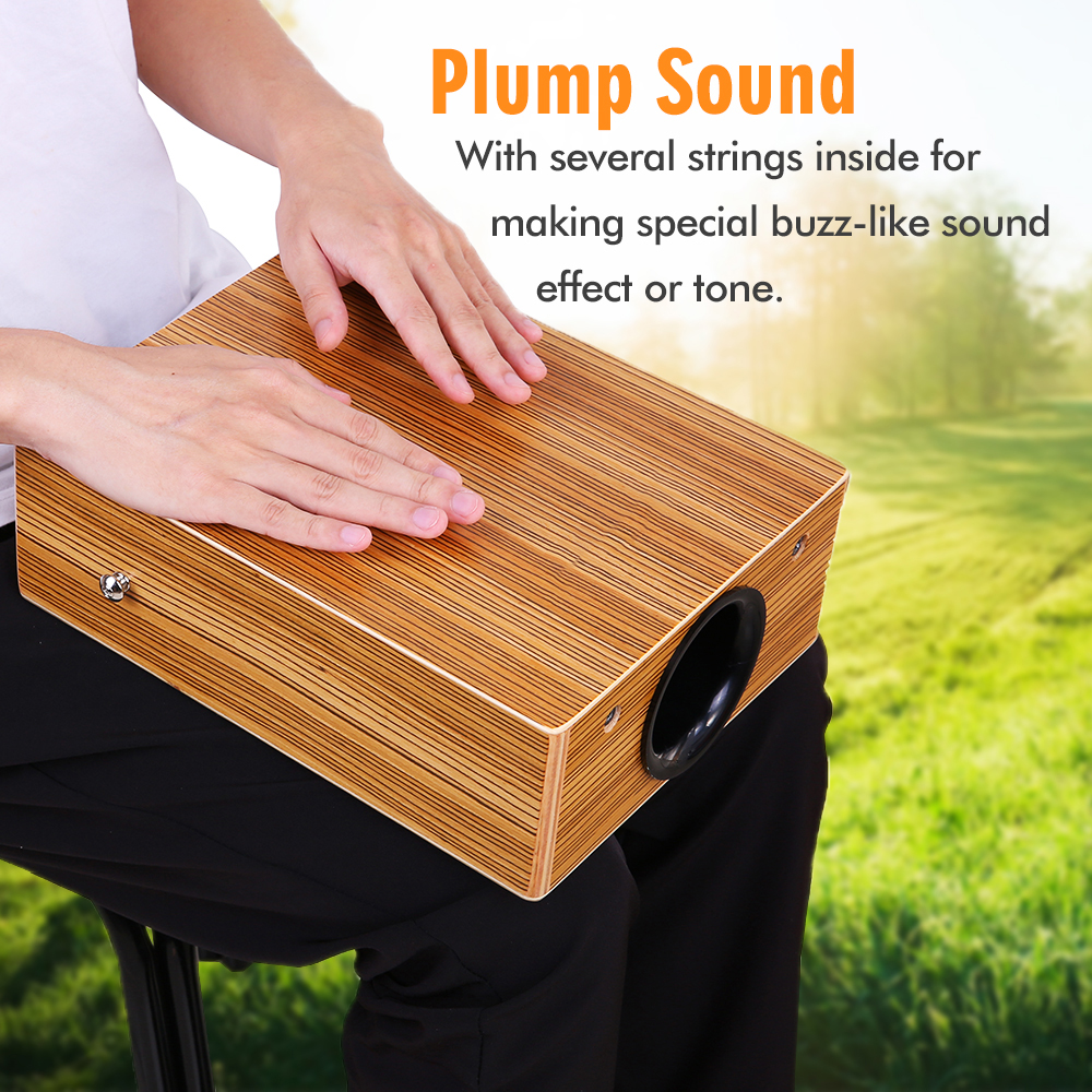 Travel Cajon Drum Flat Hand Drum Zebra Wood Persussion Drum Instrument for Rhythm Sense Practice 31.5 * 24.5 * 4.5cm