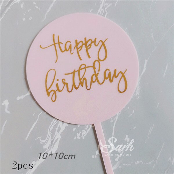 Ins Stil Runde Bronzing "Happy Birthday" Krone Bogen-knoten Kuchen Topper Dessert Dekoration für Hochzeit Geburtstag Party: 2pc E