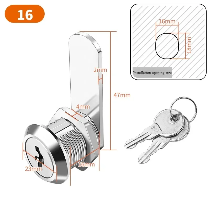 Safety lever lock, cabinet door lock 16-40mm, box, filing cabinet, post office, furniture, wardrobe,mailbox, 2 keys.: Yellow