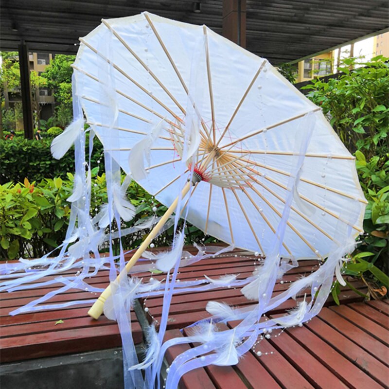 Børn voksen børn paraply med ventilator ryste gas kvast bånd paraply gennemsigtig paraguer parasol guarda chuva ombrello: Hvid 76cm