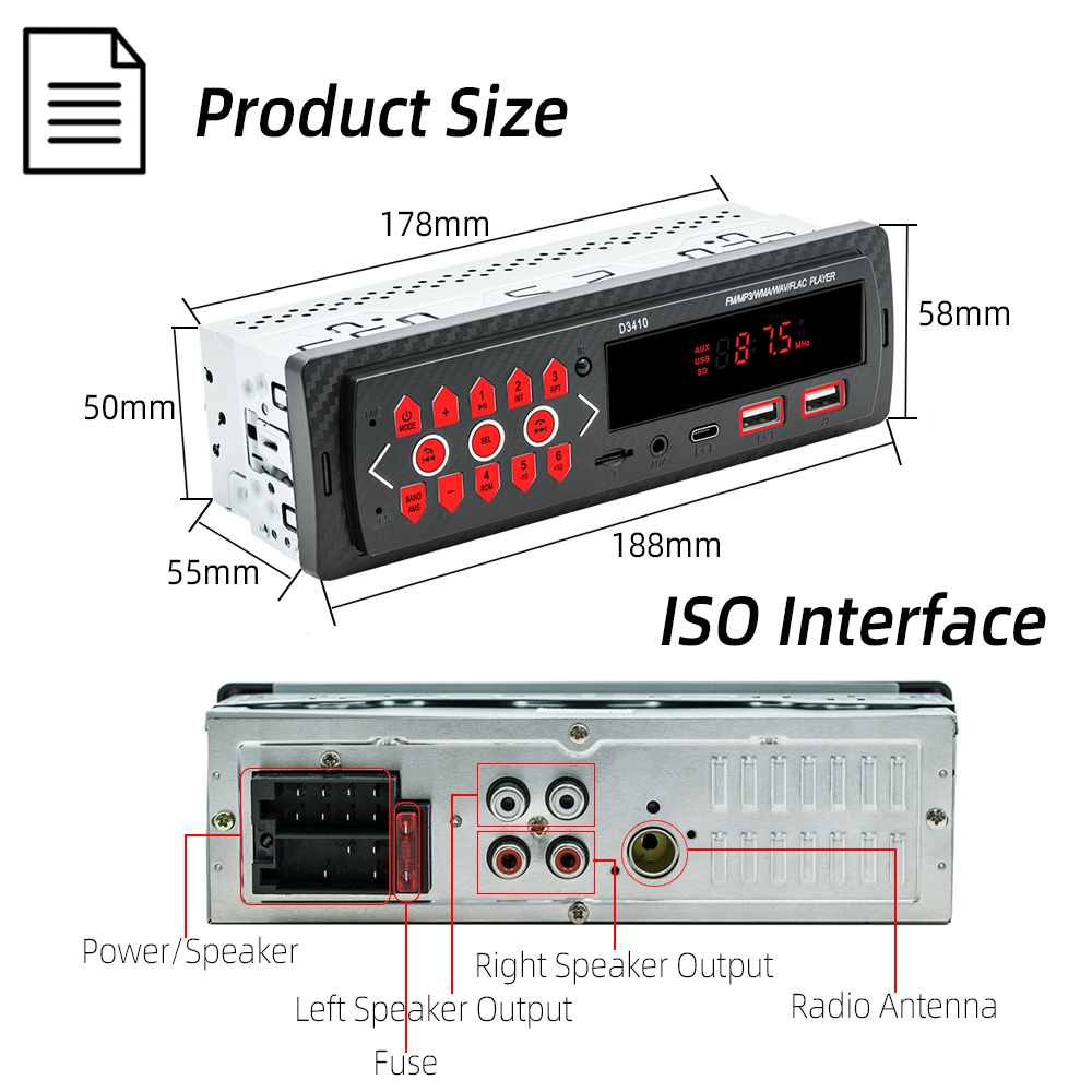HIPPBQCC 1 Din Radio de coche reproductor MP3 Digital Bluetooth reproductor estéreo de coche Radio FM Audio estéreo música con Control de volante