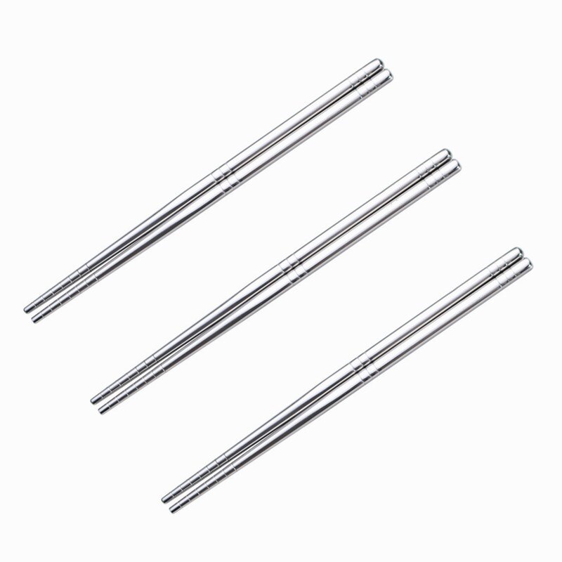 Chinese Metalen Eetstokjes 304 Roestvrij Staal Eetstokjes Draagbare Reizen Chop Stick Herbruikbare Voedsel Sticks Voor Sushi Hashi: 3 Pairs