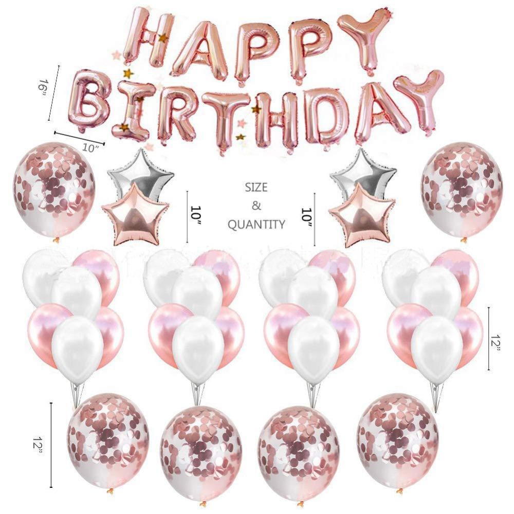 1pack Happy Birthday Balloons Air Letters Rose Gold Five-star Ballons Sequins foil balloons Birthday Party Decoration: A