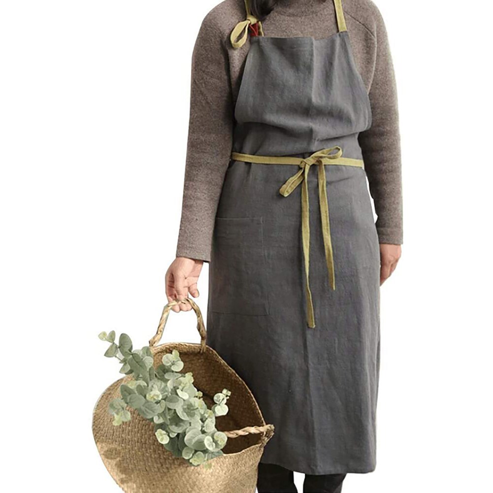 Delantal cruzado en la espalda de estilo japonés para mujer, envoltura para repostería, algodón, lino, vestido de floristería, delantal de algodón y lino de arte literario: 2A