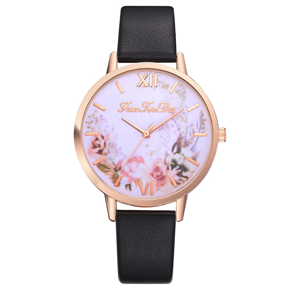 Simple femmes fleur montres Femme dames décontracté en cuir Montre à Quartz Femme horloge Relogio Feminino Montre Femme