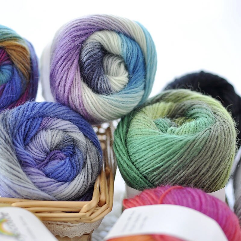 Fil de laine 100% couleur arc-en-ciel, pour tricoter à la main, épaisseur tissée à la main, fil de laine, châle de Crochet, 50 g/boule
