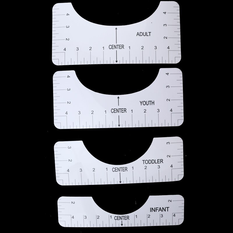 4PCSWith Size Chart Printed t-shirts Centering Tool Clothing Accessories Guide Transparent Multi Purpose Ruler: White 4PCS