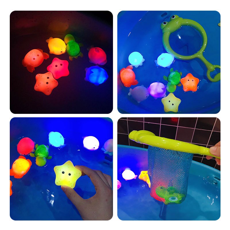 Neue Baby Nette Tiere Bad Spielzeug Schwimmen Wasser Spielzeug Weiche Gummi Float Induktion Leucht Frösche Kinder Waschen Spielen Lustige