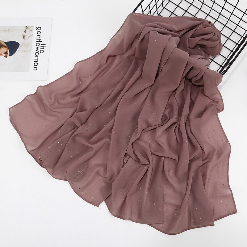 Ensfarvet forår sommer glitter chiffon tørklæde til kvinder shimmer sjal muslimsk hoved hår hijab tørklæder bufanda mujer: Farve 16