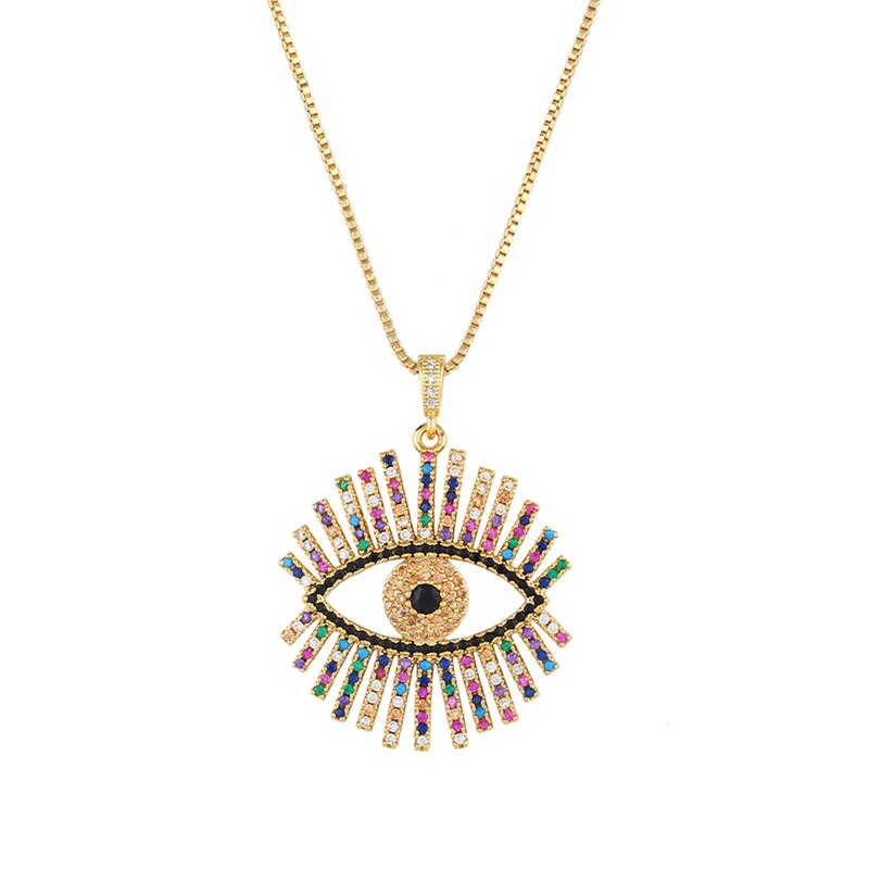 FLOLA-collier avec des yeux grecs remplis d'or, pendentif en mauvais œil pour femmes, CZ arc-en-ciel, bijou turco, nkep47: p47 sun eye