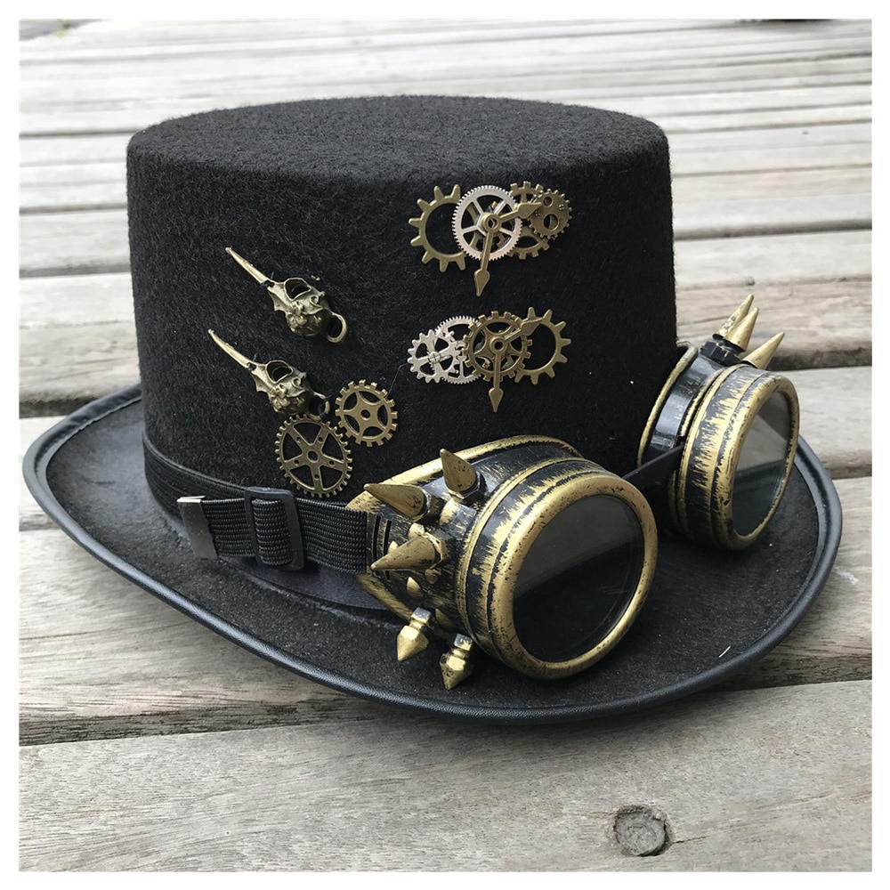 Men Women Handmade Steampunk Top Hat With Gear Glasses Magic Hat Performance Bowler Hat Size 57CM Steampunk Hat