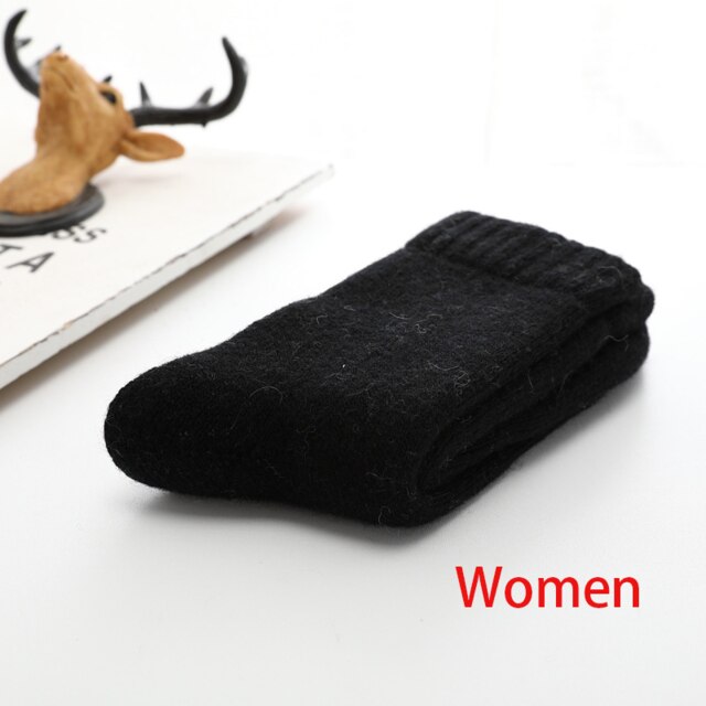 Chaussettes chaudes en laine mérinos pour hommes et femmes, très épaisses, contre le froid et la neige, alpinisme en plein air, hiver russe: women black