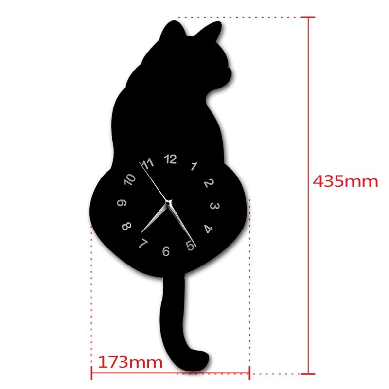 AU05 -Modern 3D Digital Wall Clock Cat Swinging Tail Move Silent Non Ticking Pendulum Quartz Clock for Bedroom Home Decor