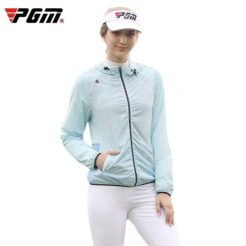 Pgm Vrouwen Lange Mouw Golf Jas Zomer Zonnebrandcrème Dunne Shirts Dames Full Zip Quick-Dry Jas Hooded Golf Kleding 3 Kleuren YF383
