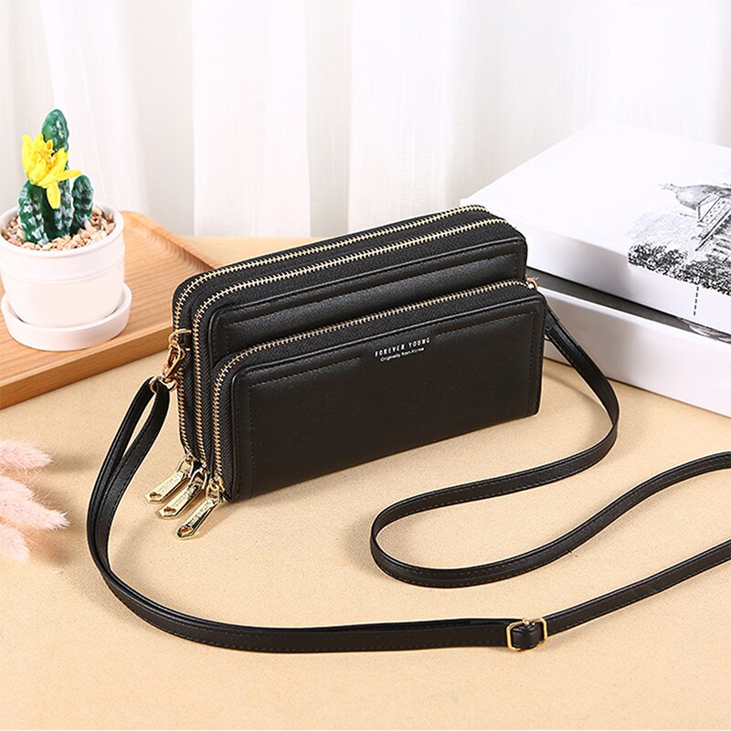 Mehrlagige kleine damen-schultertasche, sommerhandtasche, handytasche, umhängetasche, kleine klappen: Schwarz