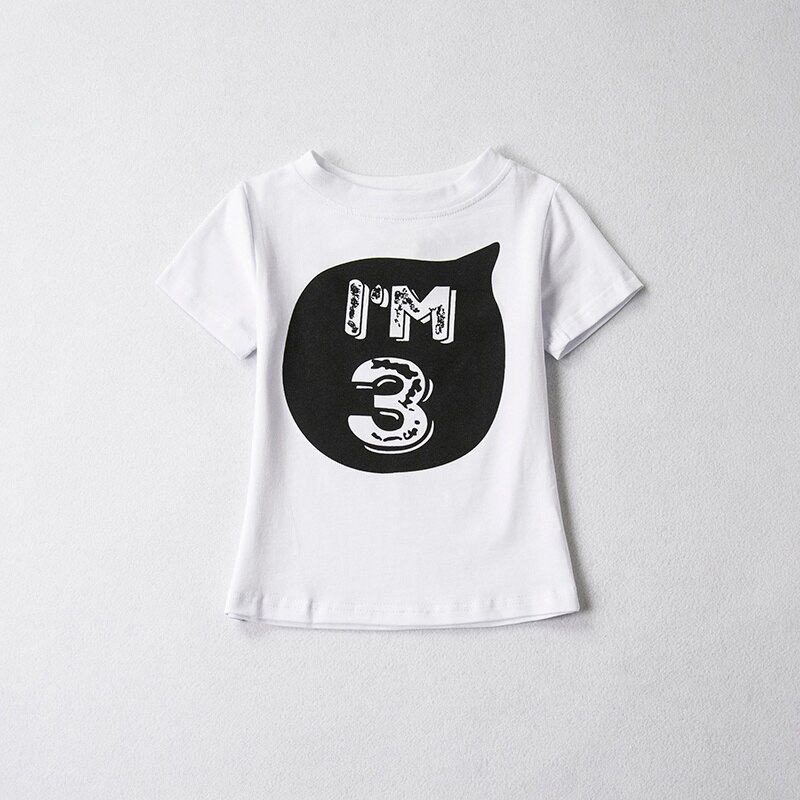 Unisex sommer t-shirt pige bomuld brev toppe baby pige tøj 1 2 4 år fødselsdag toddler dreng skjorter fest slid tøj: Hvid 3