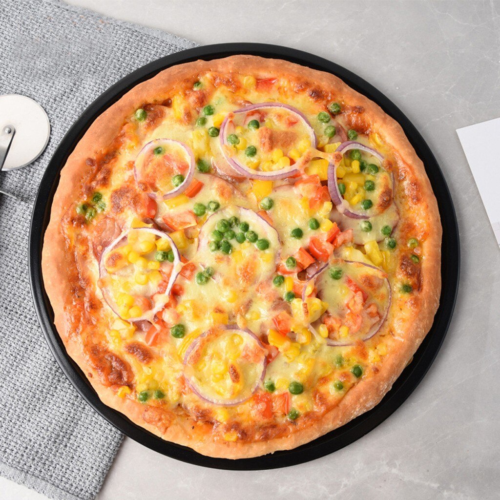 -Carbon Staal Anti-aanbak Pizza Bakken Pan Tray 12 Inch Pizza Plaat Gerechten Houder Bakvormen Thuis Keuken Bakken Tools accessoires