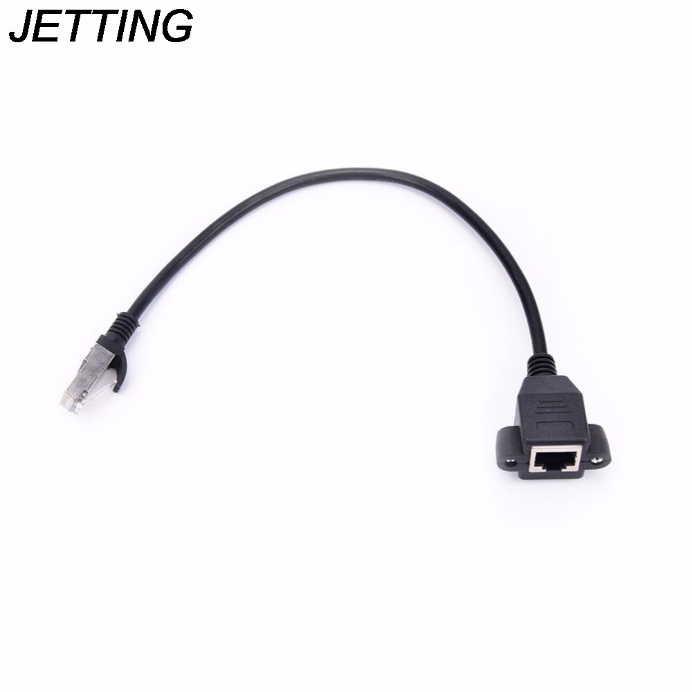 Jetting 1Pcs Zwart RJ45 Man-vrouw Screw Panel Mount Ethernet Lan-netwerk Verlengkabel