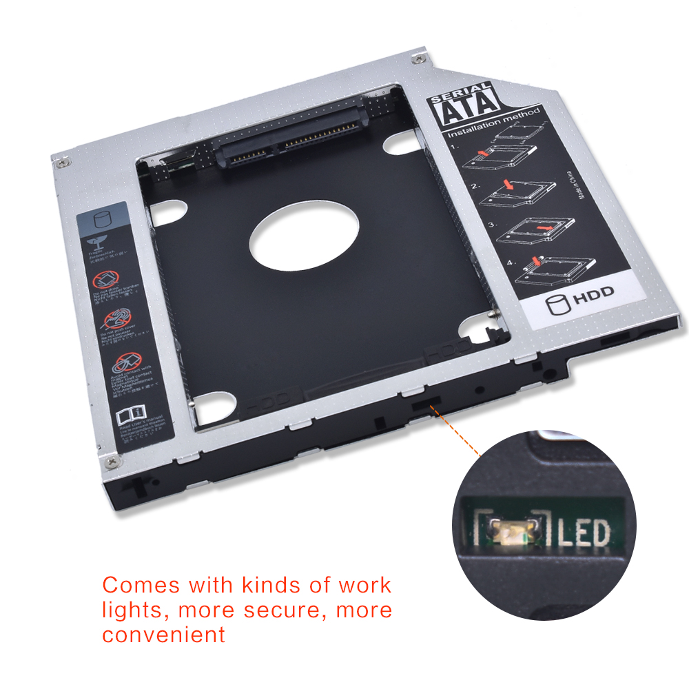 TISHRIC para Notebook CD DVD ODD 2ª HDD Caddy 9,5 12,7mm SATA con indicador LED para 2,5 SSD, carcasa HDD Optibay