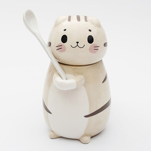 ¡Novedad! Gato de cerámica con forma de taza para café bonito y cuchara taza para la leche creativa pintada a mano, novedosos: Style 1