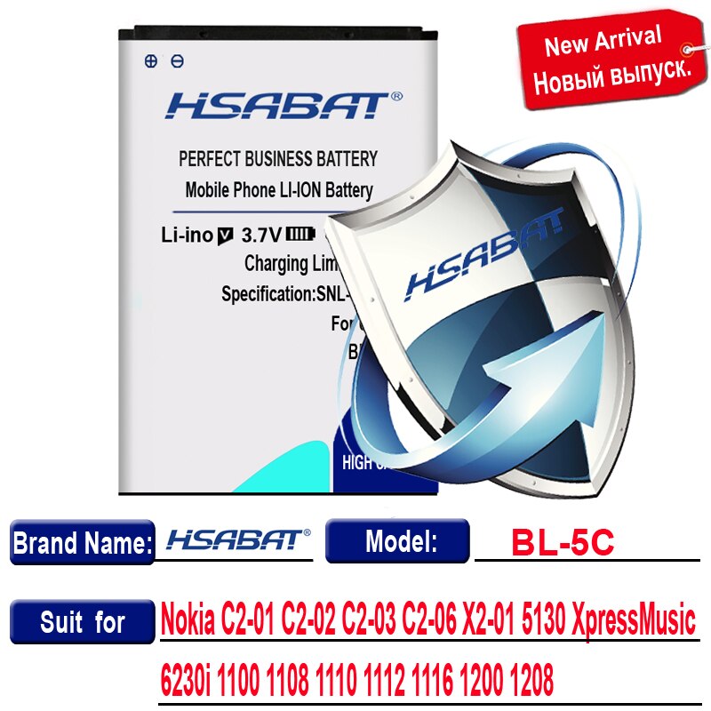 HSABAT Battery for Nokia BL-4B BL-4D BL-4C BL-4CT BL-4U BL-5B BL-5BT BL-5C BL-5CT BL-5J BP-5M BP-6X BL-6Q BLC-2 BLD-3 BLB-2: BL-5C