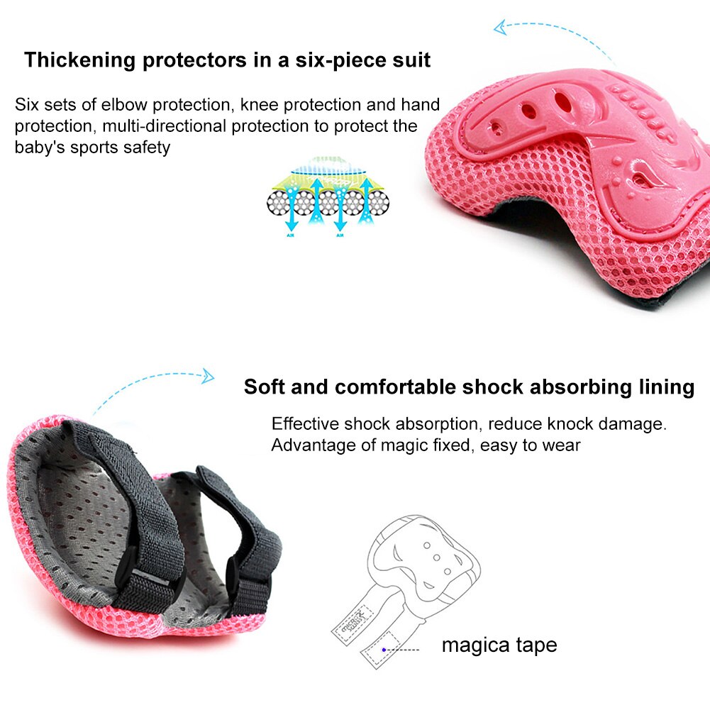 Rodillera de patinaje para niños al aire libre, conjunto de protección de muñeca para bicicleta, monopatín, patinaje sobre hielo, 6 uds.