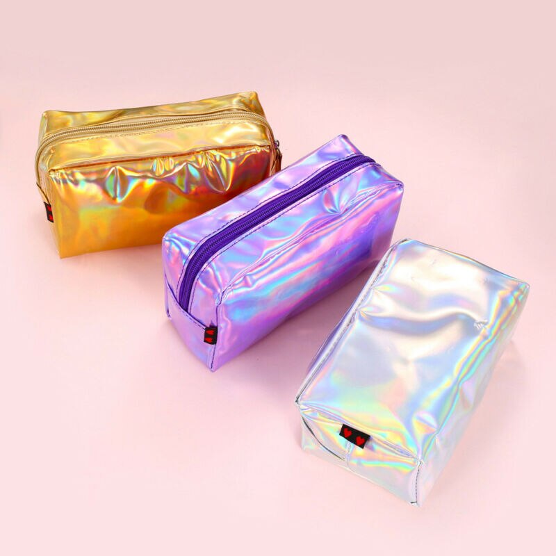 Women Ladies Multi-Function Purse Box Travel Makeup Cosmetic Bag Toiletry Pencil Case Purple Gold Silver