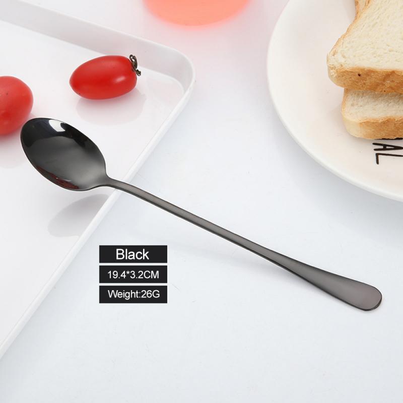 1pcs Stainless Steel Coffee Tea Spoon Long Hand Dessert Ice-cream Stir Soup Drinking Dinnerware Flatware Tools Christmas: 4 Black