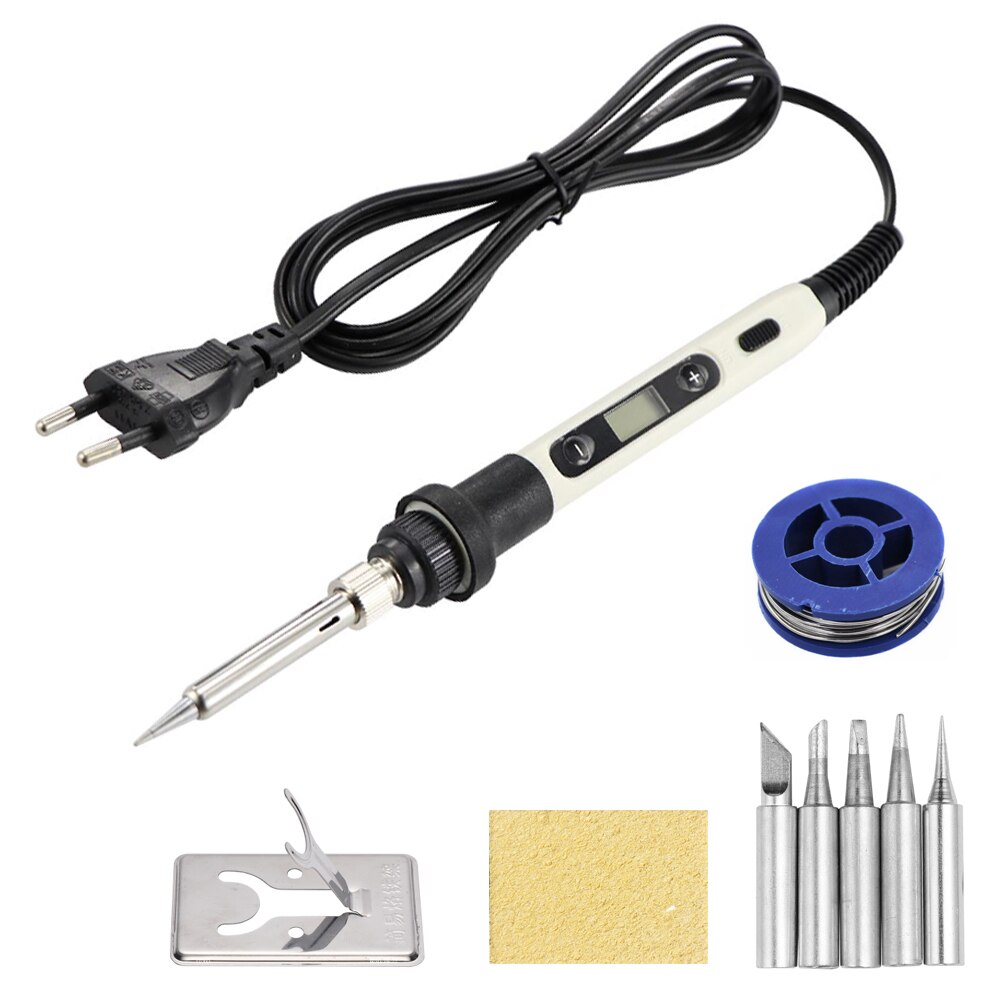 Elektrische Lötkolben 80W Temperatur Einstellbar LCD Schweißen Reparatur Werkzeuge 220V Löten Eisen Kopf/Zinn Draht Werkzeug zubehör: 220V EU Plug / White Set-2