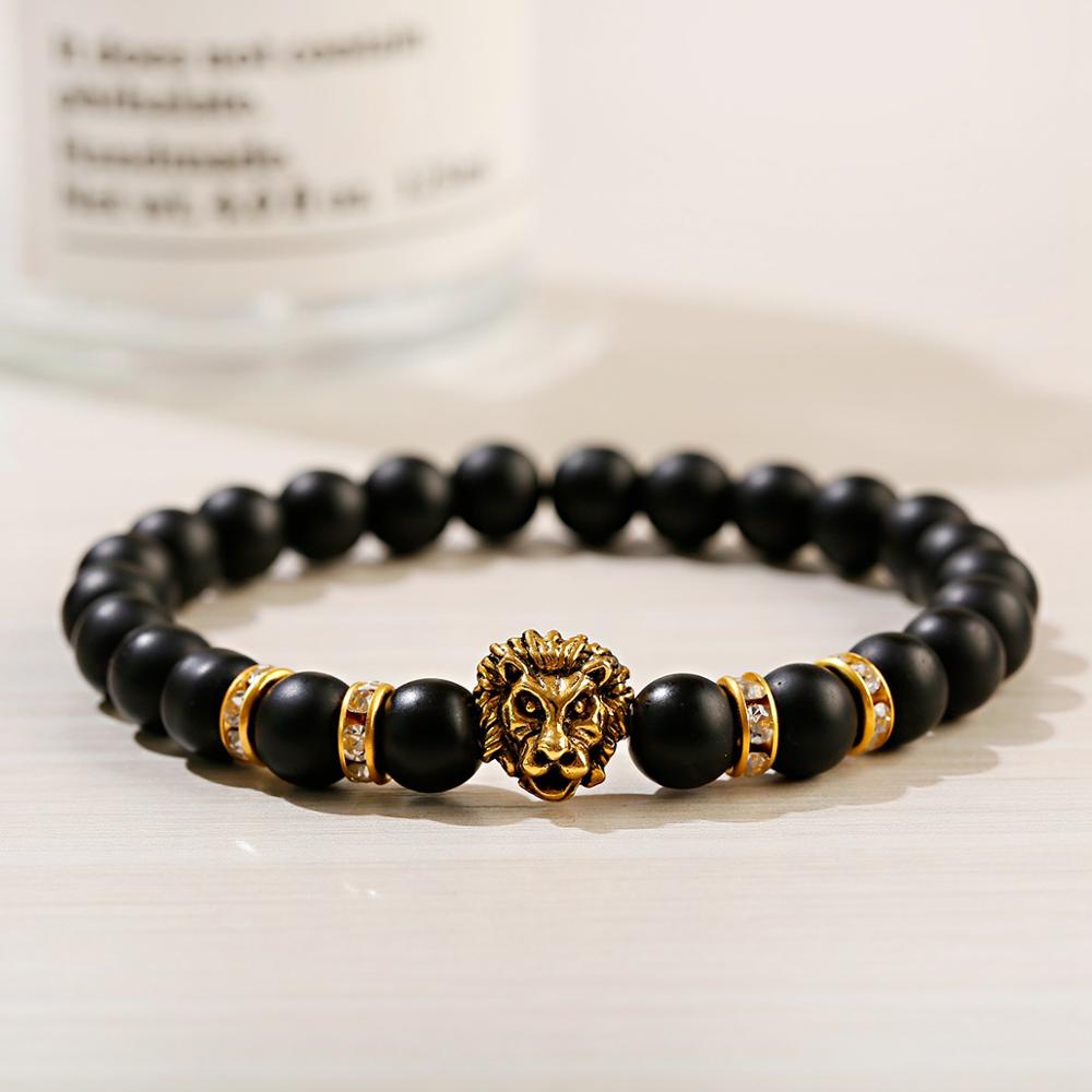 Lion Yoga Bracelet Homme Men Bileklik Charm Black Matte Natural Stone Beads Bracelet Men Braclet Jewelry