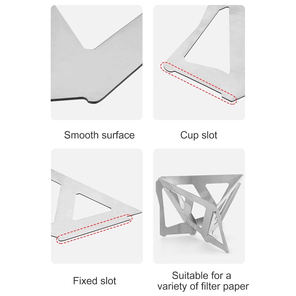 Kaffefilterhållare i rostfritt stål bärbara kaffefilter droppkorgar vikbara bärbara kaffedroppställ