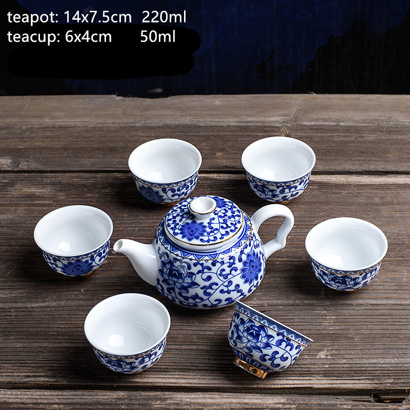 Service à thé en porcelaine bleu et blanc Antique, ensemble de théière et tasse chinois avec filtre en céramique,: B