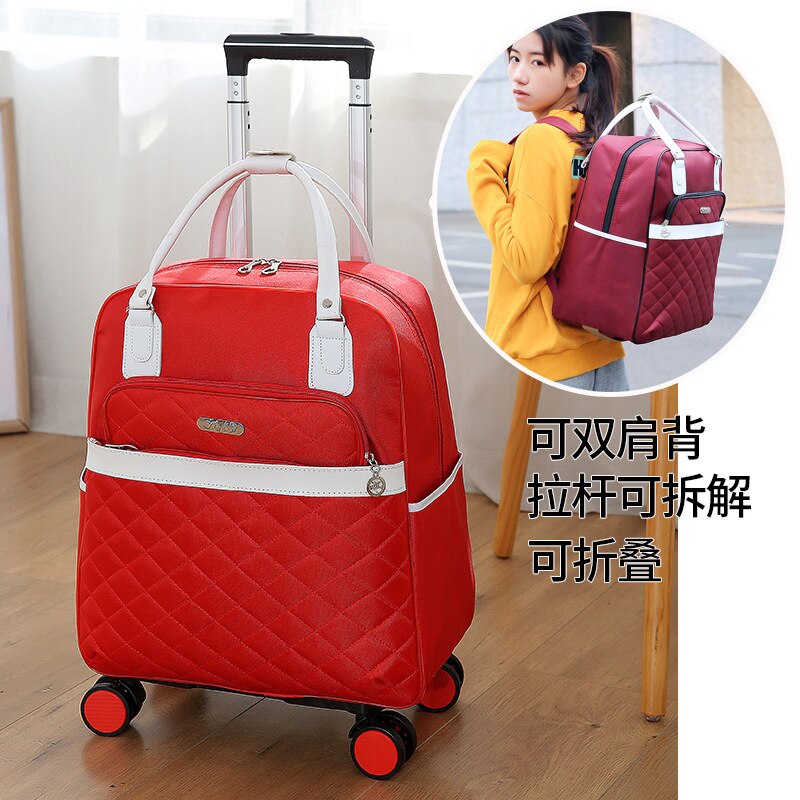 Kvinder vogn bagage rullende kuffert rejse hånd slipsestang rygsæk afslappet rullende sag rejsetaske hjul bagage kuffert: Rød