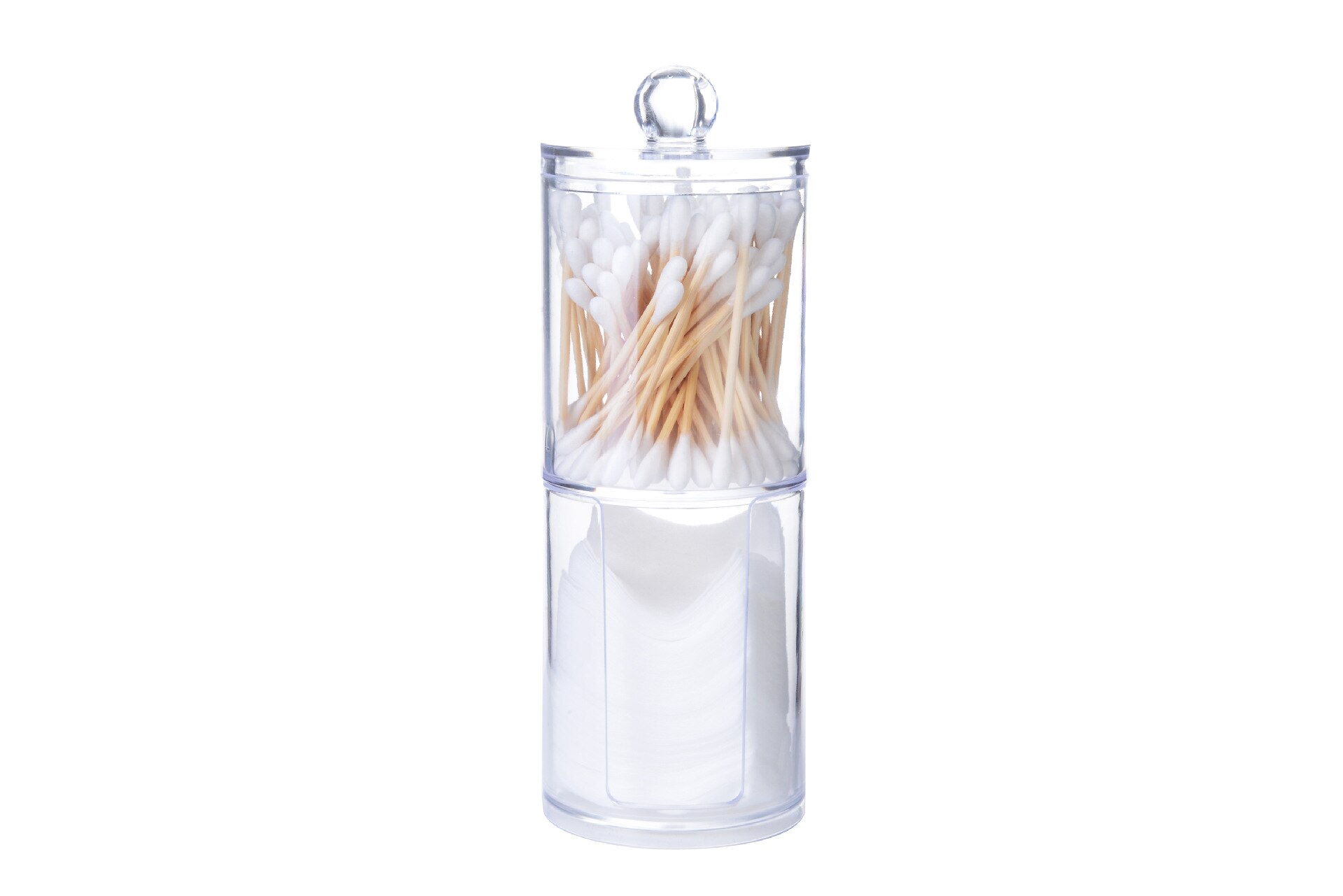 Acrylic Round Qtip Container Cosmetic Makeup Cotton Multifunctional Pad Organizer Jewelry Storage Box Holder and Candy Jars: TwoInOne