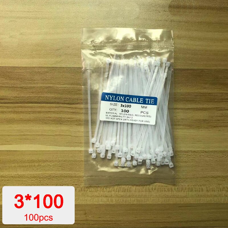 100 kpl/pussi itselukittuva muovinen nylon solmio kiinnitys rengassiteet autotyylinen nippuside lankakääreet hihna autotarvikkeet: 3 x 100