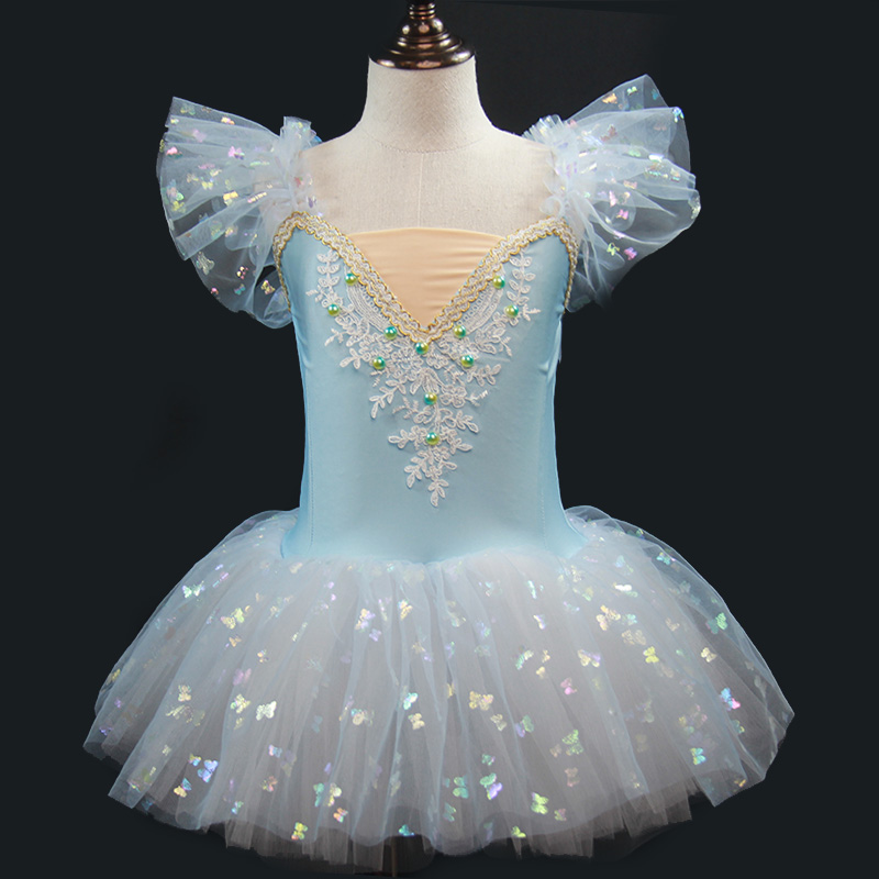 Disfraz de hada bailarina para de graduación, vestido azul con lentejuelas y flores para niñas, Ropa de baile, leotardo de Ballet gimnástico, tutú, novedad de 2023: 4XL / Azul cielo