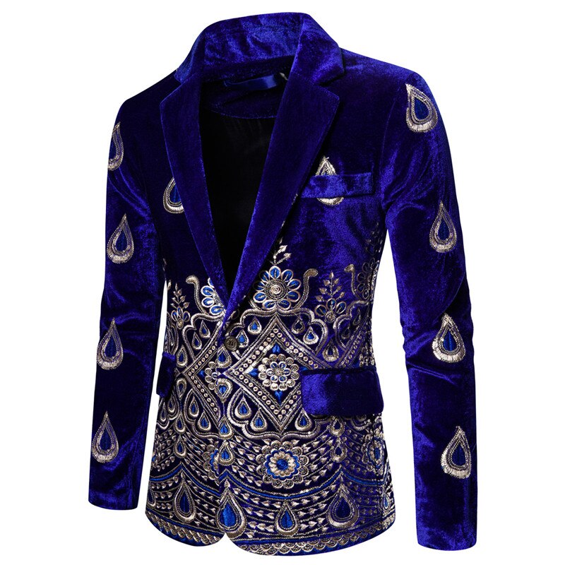 Blazer cintré pour homme, nouvelle imprimé, blouson de en velours, pour fête, bal de promo,