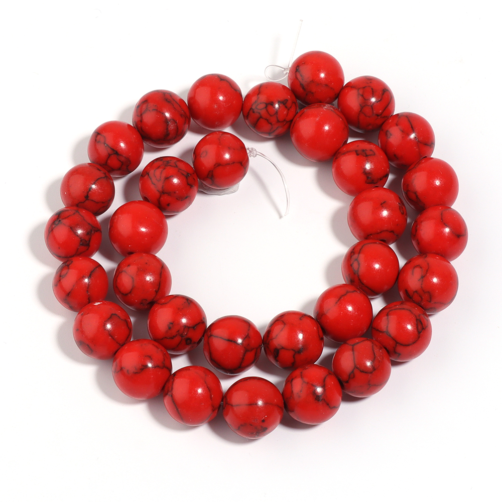 Perles Rondes en Pierre Turquoise Naturelle Rouge, Couleur Noire, 4, 6, 8, 10, 12mm, pour Bricolage, Bracelet, Collier, Bijoux: YELLOW