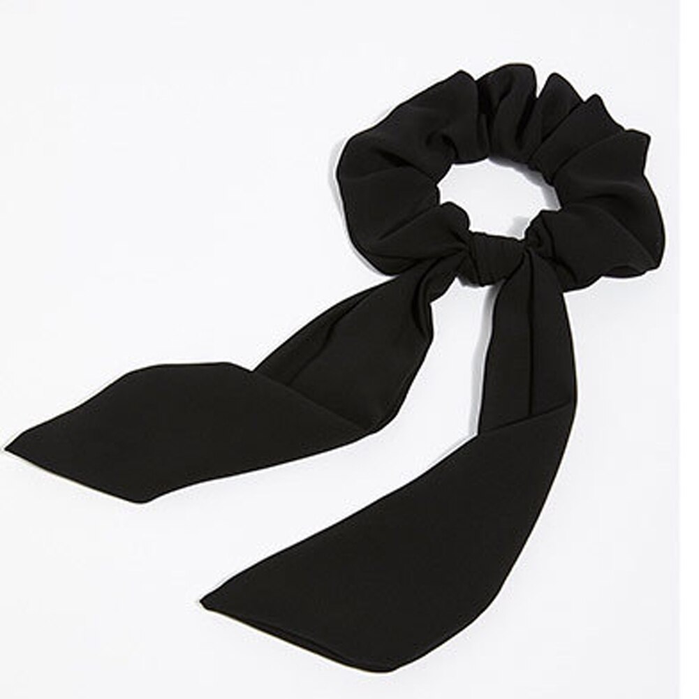 Solid Chiffon Ponytail Scrunchie Hair Ties Elastic Hair Rope for Women Hair Bow Ties Hair Bands Black Red Pink Ribbon Hairbands: black